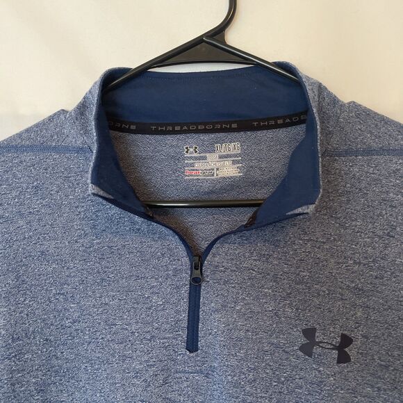 Under Armour Mens Fitted Threadborne 1/4 Zip Lighweight Blue Size XL Golf - Picture 3 of 6